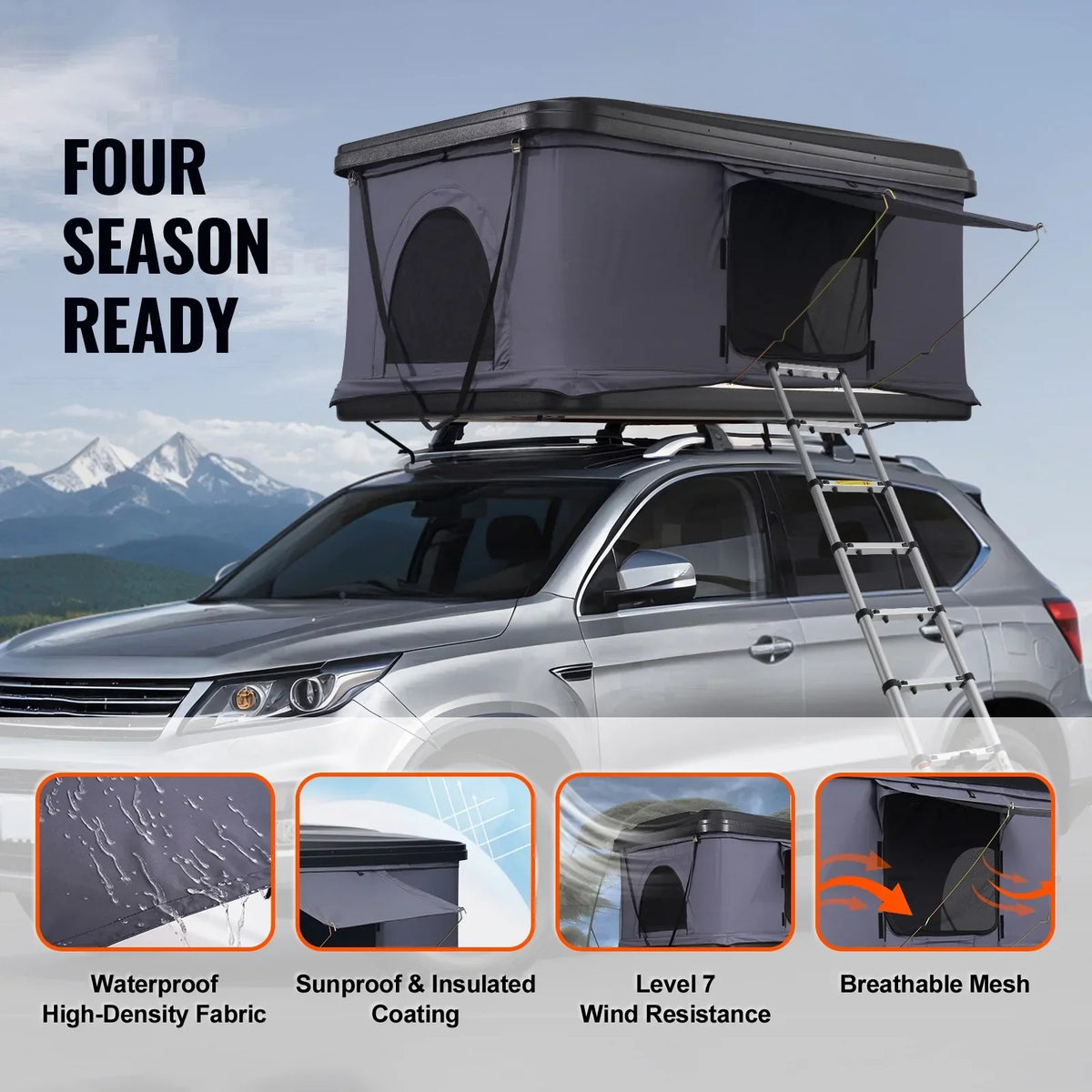 2026 NewKFFKFF Hard Shell Rooftop Tent, Naturnest Model for 2-3 People, Includes Thick Mattress and Telescopic Ladder, Waterproof and Windproof, Suitable for Jeep, SUV, Van, and Pickup Trucks