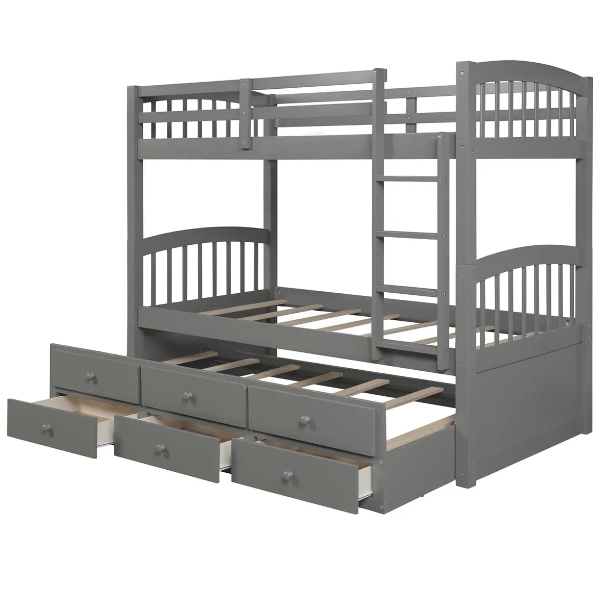 2026 NewTwin-Over-Twin Bunk Bed with 3 Storage Drawers, Twin Bunk Bed Frame with Ladder & Safety Rail, Pinewood Trundle Bunk Bed for Teen Bedroom, Guest Room Furniture, Can be Convertible to 2 Beds, Gray