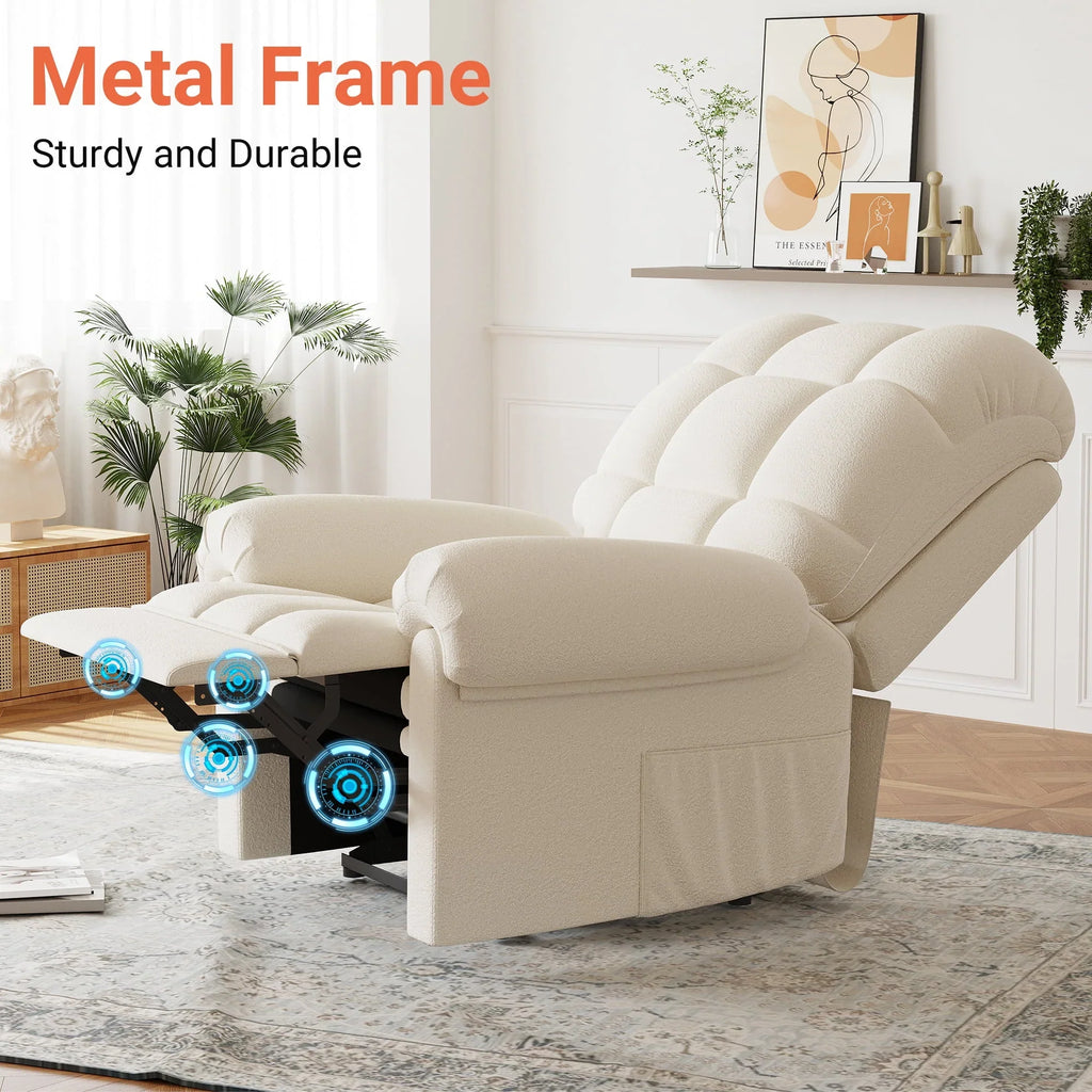 2026 NewPower Recliner Chair,Electric Recline Sofa Chair for Adults with USB Port,Comfy Teddy Fleece Adjustable Cloud Sofa,Tool-Free Setup,Beige White