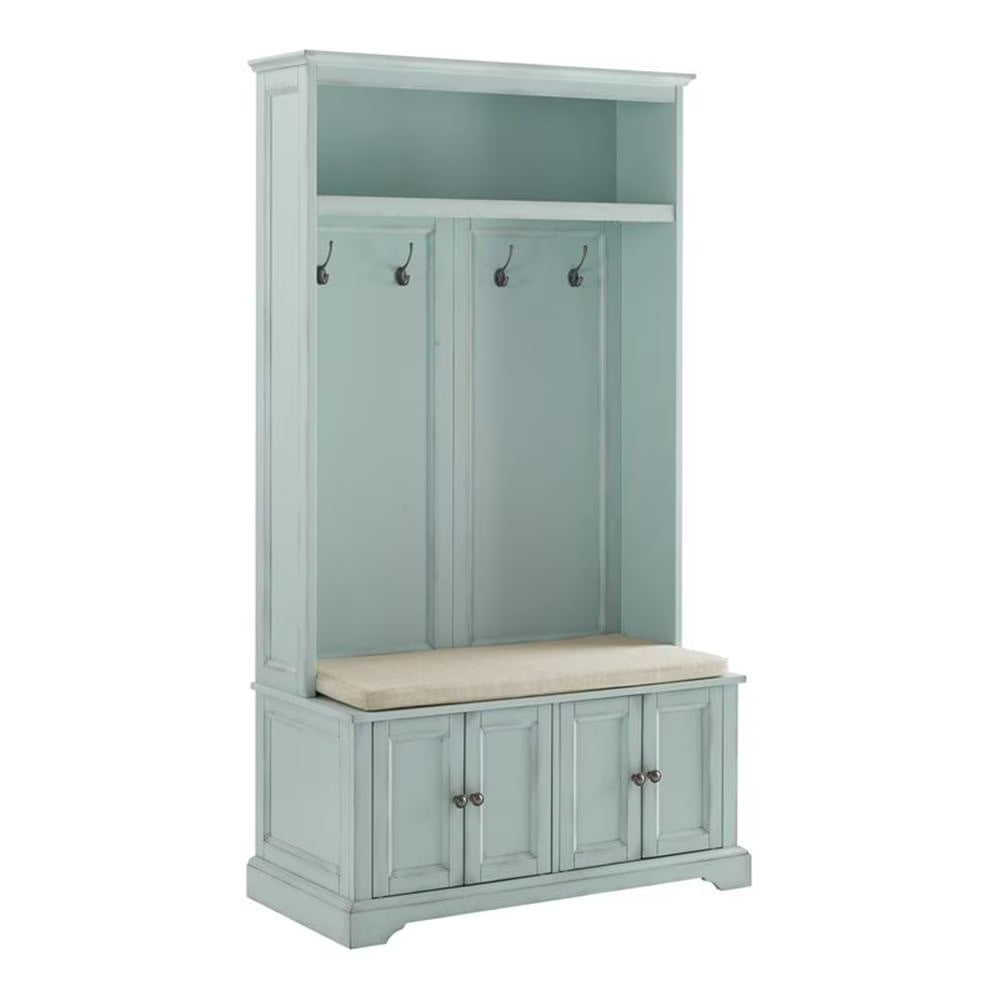 2026 NewBowery Hill Traditional Wood Hall Tree in Seafoam Blue/Oatmeal