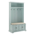 2026 NewBowery Hill Traditional Wood Hall Tree in Seafoam Blue/Oatmeal