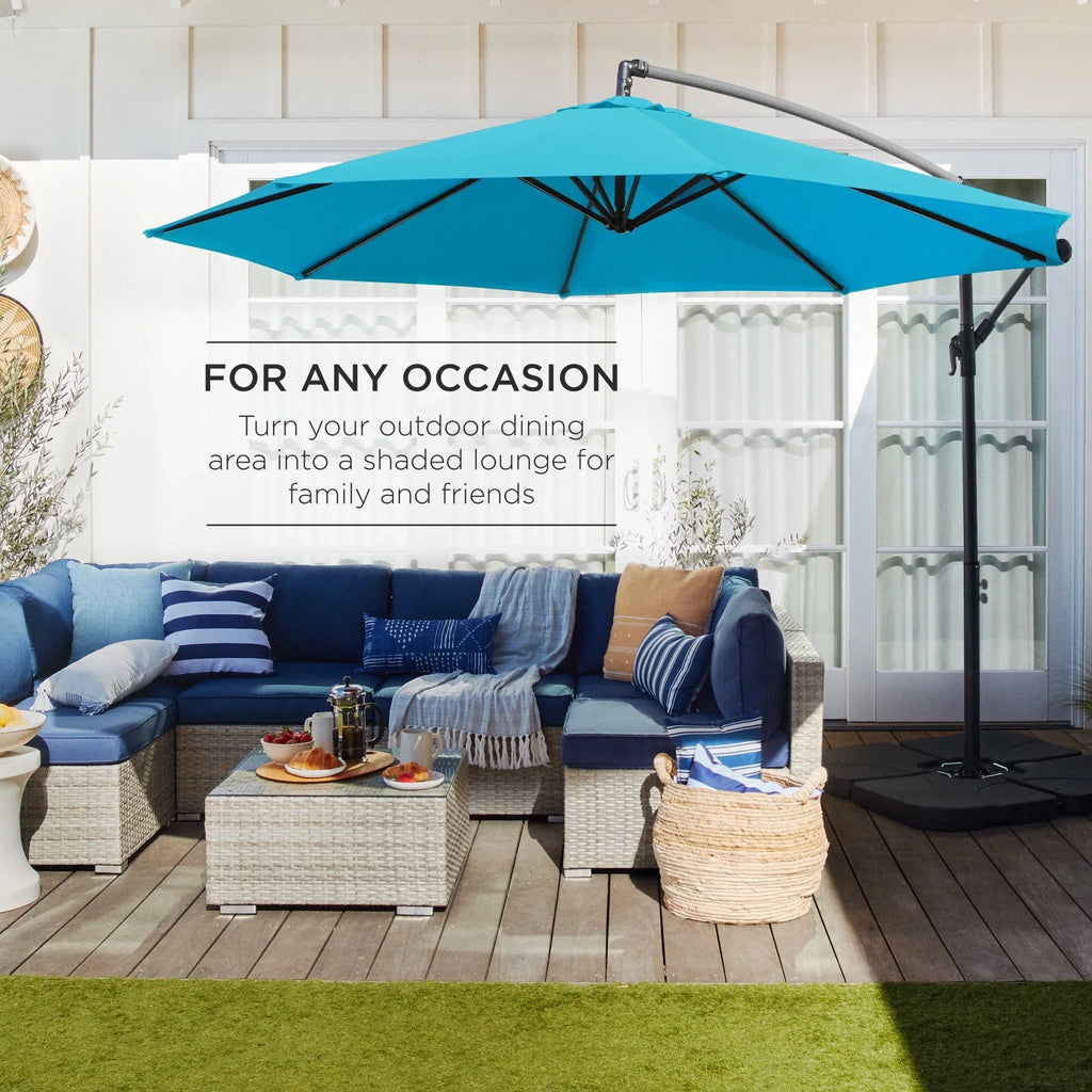 2026 NewBest Choice Products 10ft Offset Hanging Outdoor Market Patio Umbrella w/ Easy Tilt Adjustment - Tan