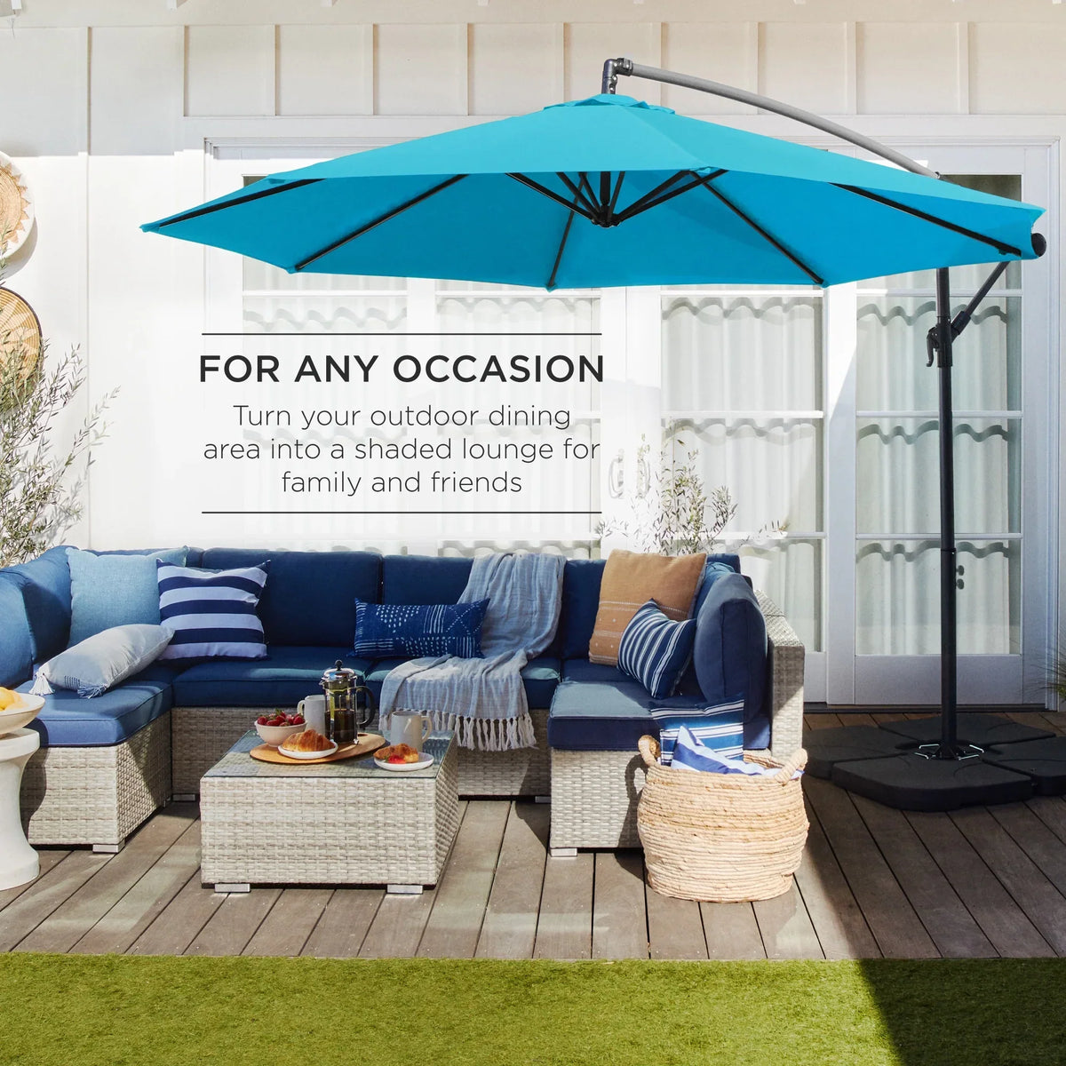 2026 NewBest Choice Products 10ft Offset Hanging Outdoor Market Patio Umbrella w/ Easy Tilt Adjustment - Tan