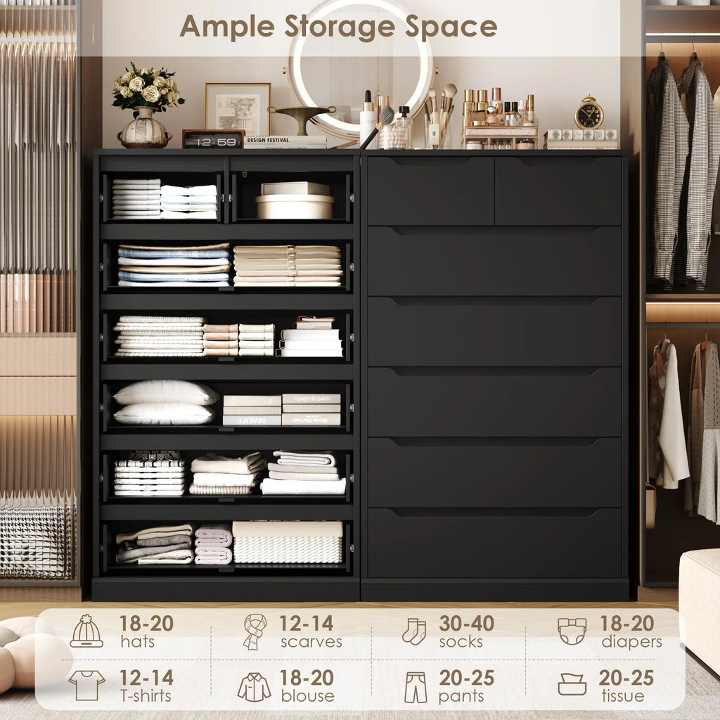 2026 NewHomfa 7 Drawer White Dresser, 51.3"H Wood Storage Cabinet with Upgraded Stable Base, Vertical Chest for Bedroom Living Room