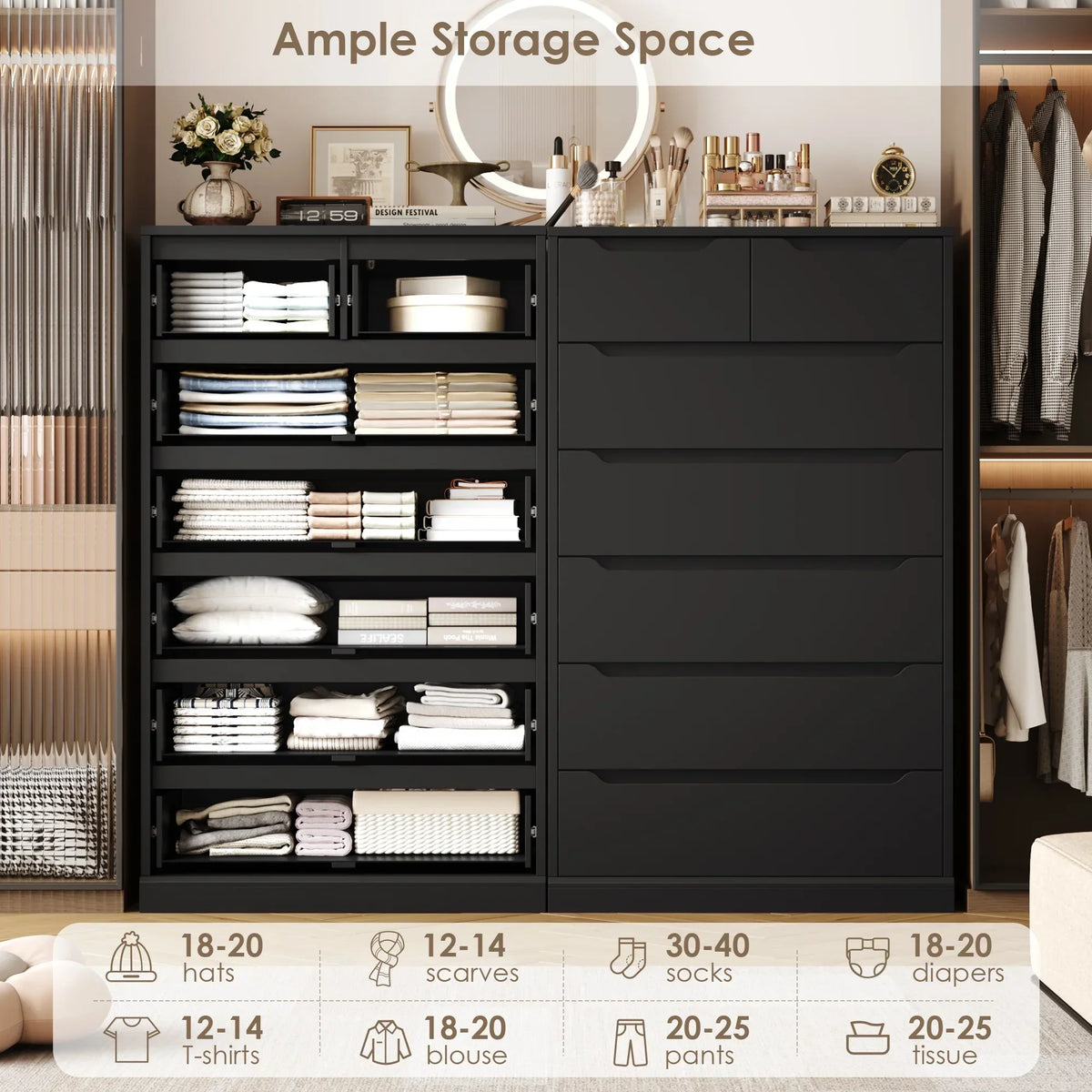 2026 NewHomfa 7 Drawer White Dresser, 51.3"H Wood Storage Cabinet with Upgraded Stable Base, Vertical Chest for Bedroom Living Room