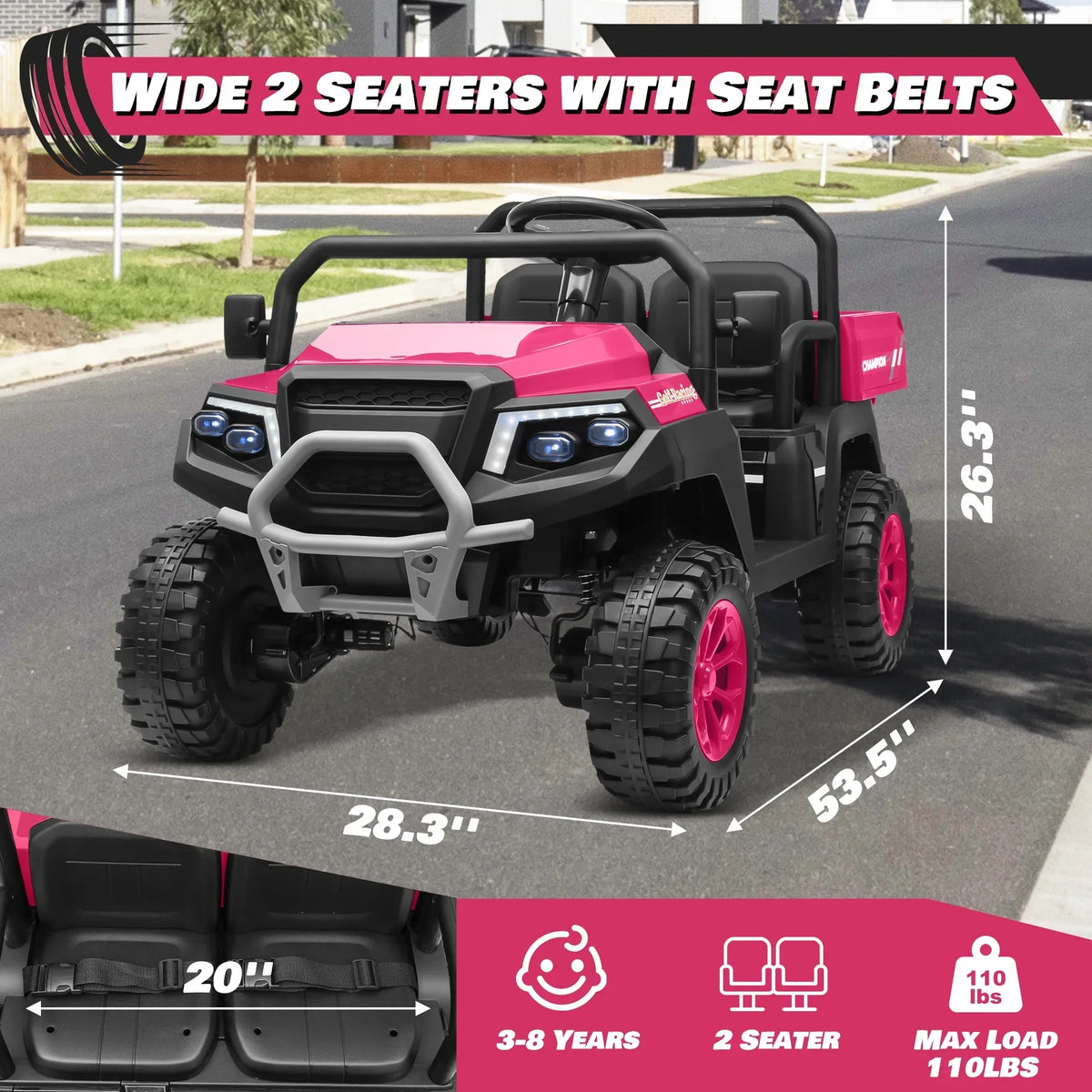 2026 NewJoyracer 4WD 24 Volt Ride on Toys UTV with 2 Seater & Remote Control, Kids Electric Golf Cart w/ 4x200W Power Motors, Tiltable Trailer & Shovel, 4 Wheels Spring Suspension, Bluetooth USB Music, Black