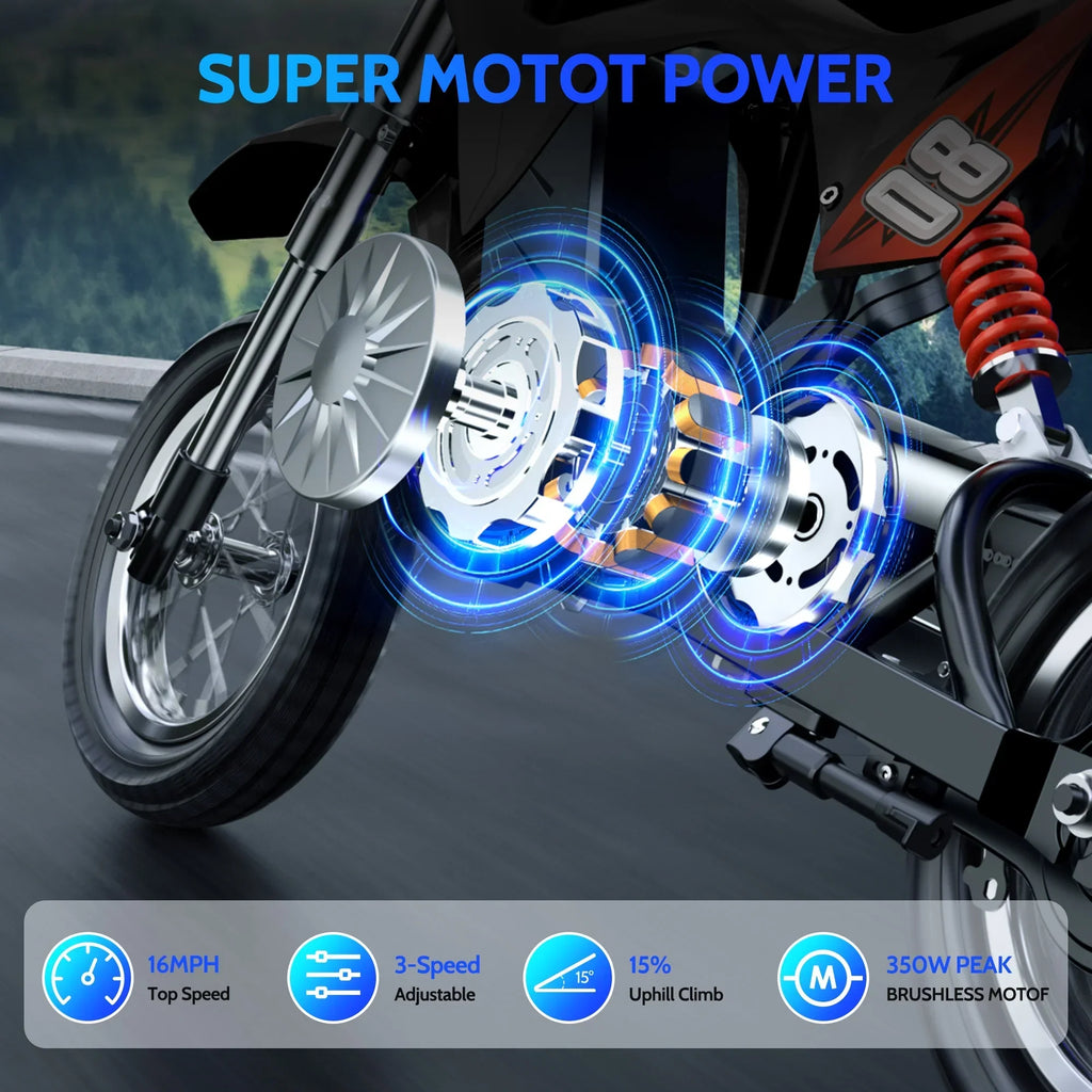 2026 New36V Kids Electric Dirt Bike,Fast Speed Electric Motorcycle Up to 16 MPH & 10 Miles Long-Range, 3-Speed Modes, Twist Grip Throttle, Dual Suspension & Brakes for Kids Ages 5-10 Ride on Toys