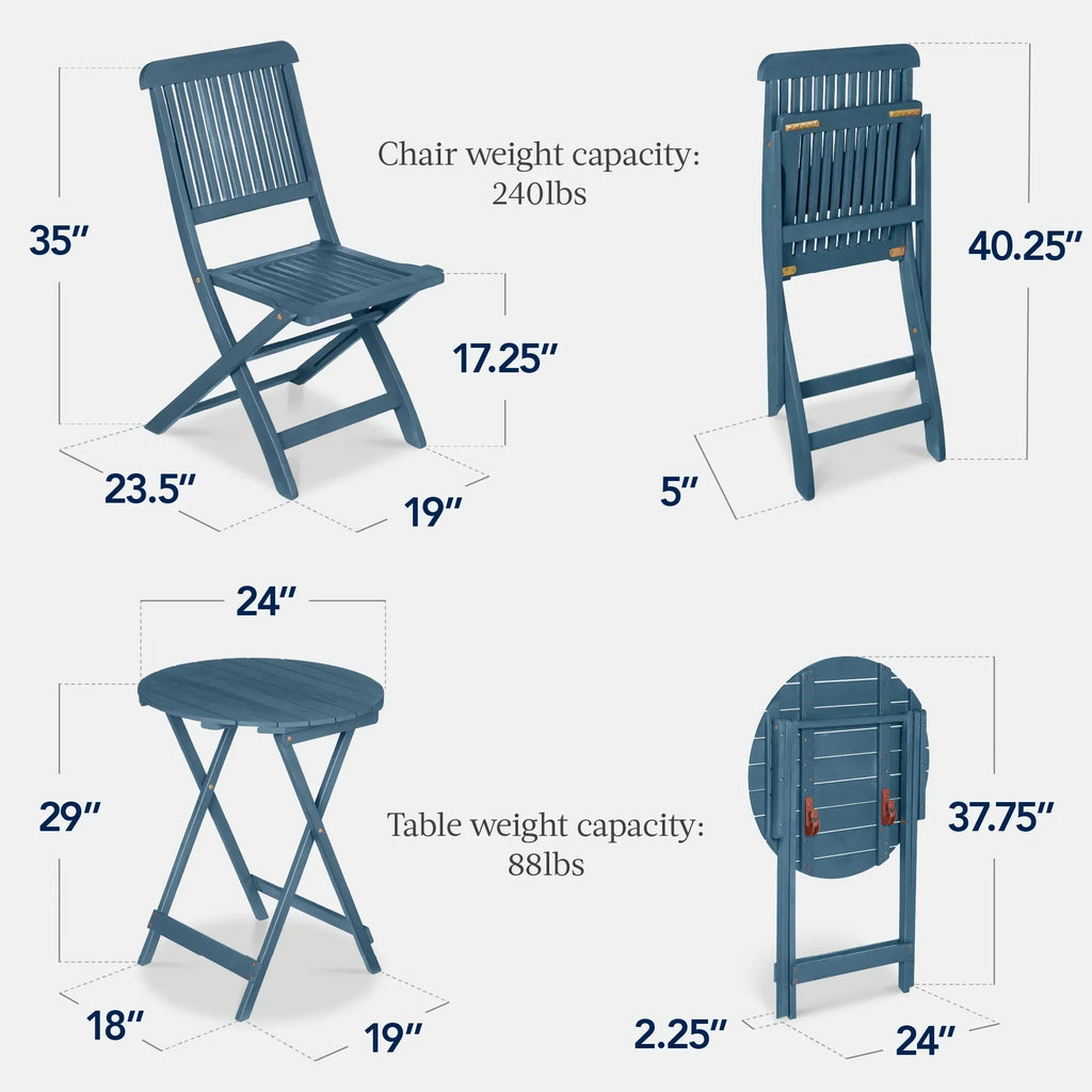 2026 NewBest Choice Products 3-Piece Acacia Wood Bistro Set, Folding Patio Furniture w/ 2 Chairs, Table - Natural