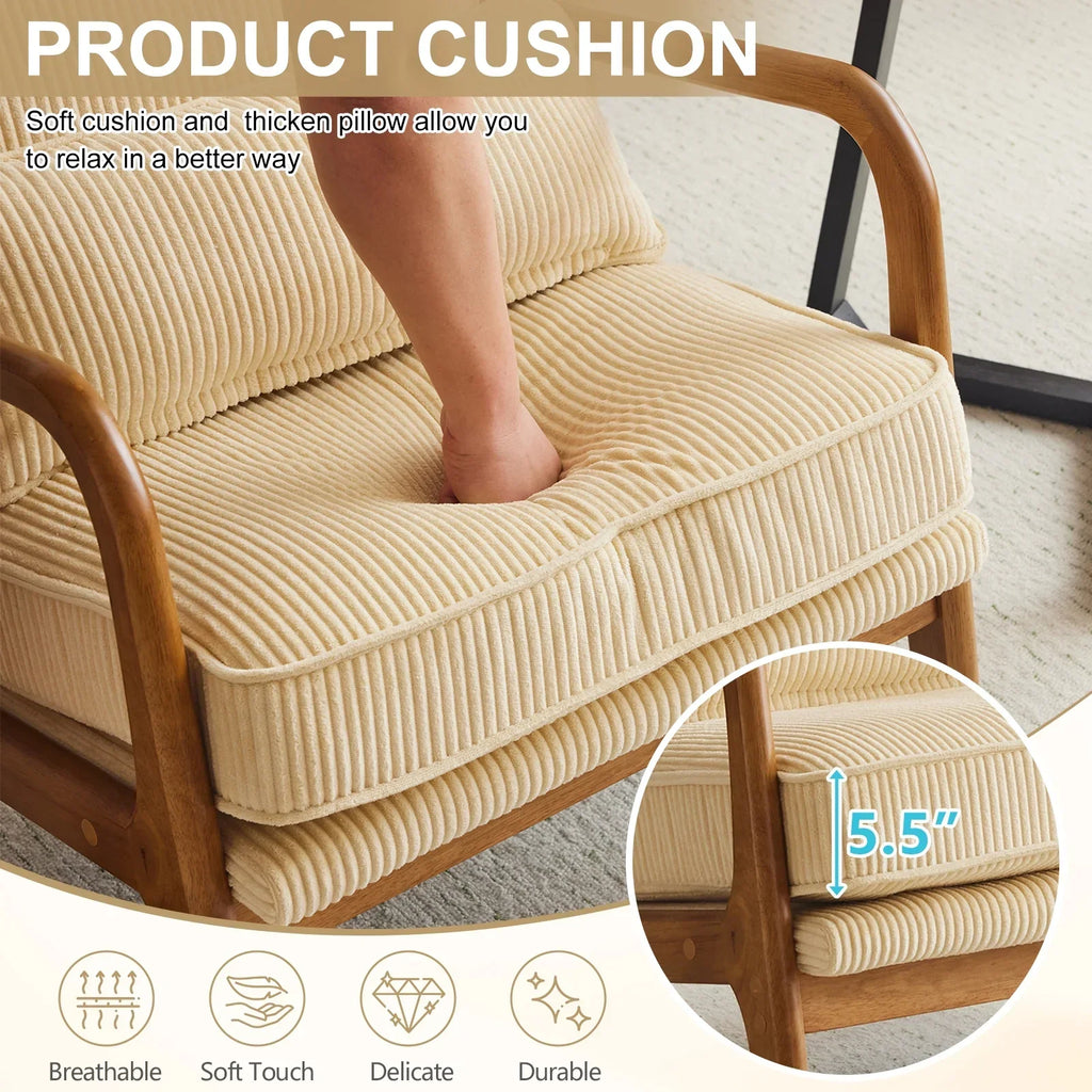 2026 NewKtaxon Accent Chair Corduroy Upholstered Armchair, Reading Club Chair with Pillow and Solid Wood Frame for Living Room Bedroom Furniture Off White