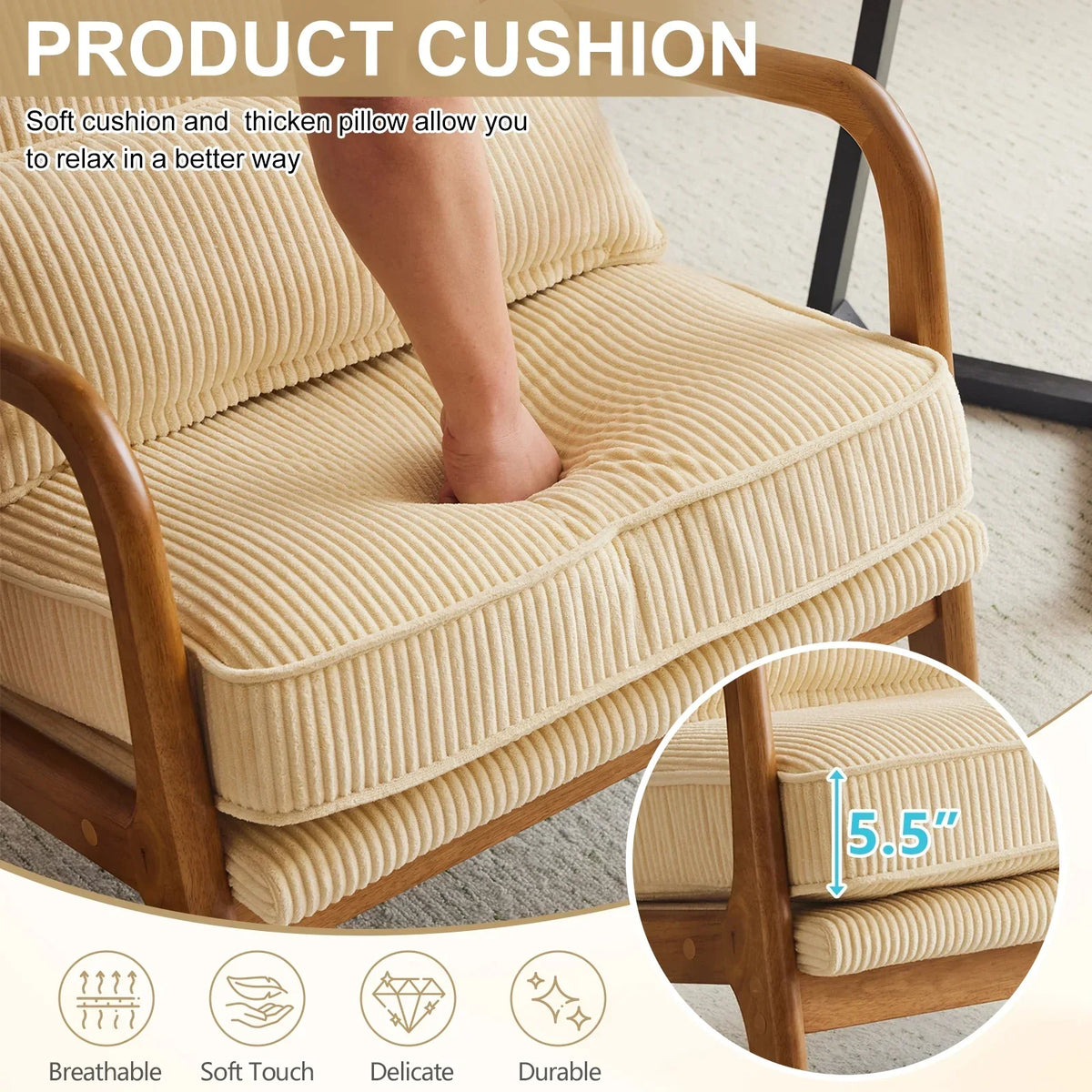 2026 NewKtaxon Accent Chair Corduroy Upholstered Armchair, Reading Club Chair with Pillow and Solid Wood Frame for Living Room Bedroom Furniture Off White