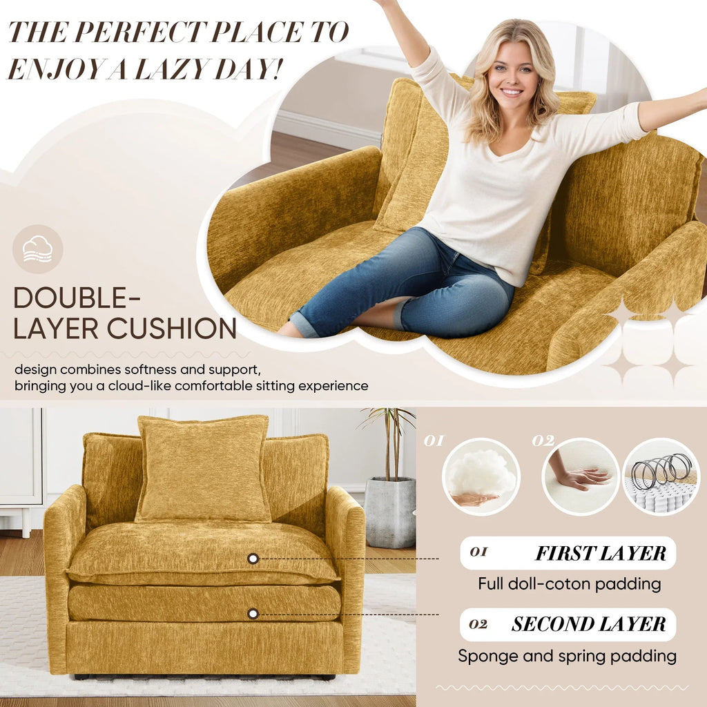 2026 NewMuumblus Oversized Lounge Chair with Ottoman, Cloud Accent Armchair for Living Room, Beige Chenille
