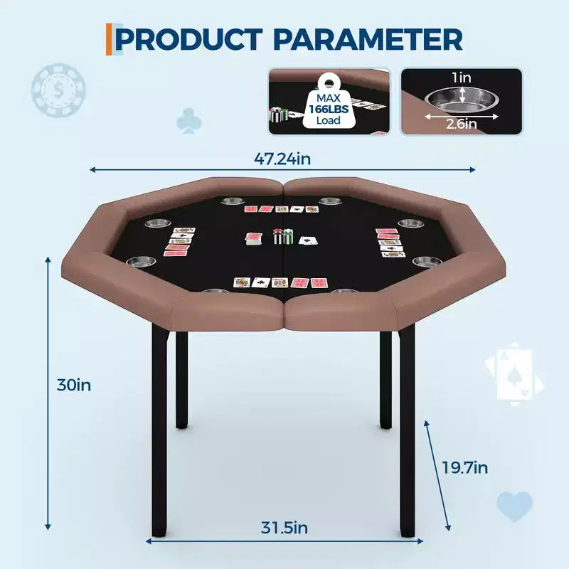 2026 Mesa de póquer octogonal plegable negra para 8 jugadores