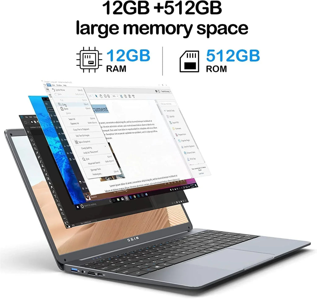 2026 NewSGIN 15.6inch Laptop 12GB DDR4 512GB SSD Windows 11 with Intel Celeron N5095A Full HD 1920x1080