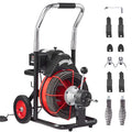 2026 NewVEVOR Drain Cleaner Machine 100FT x 3/8 Inch, Auto Feed Sewer Snake Auger on Wheels, 370W Portable Drain Cleaning Machine with 8 Cutters & Air-activated Foot Switch for 2" to 4" Pipes