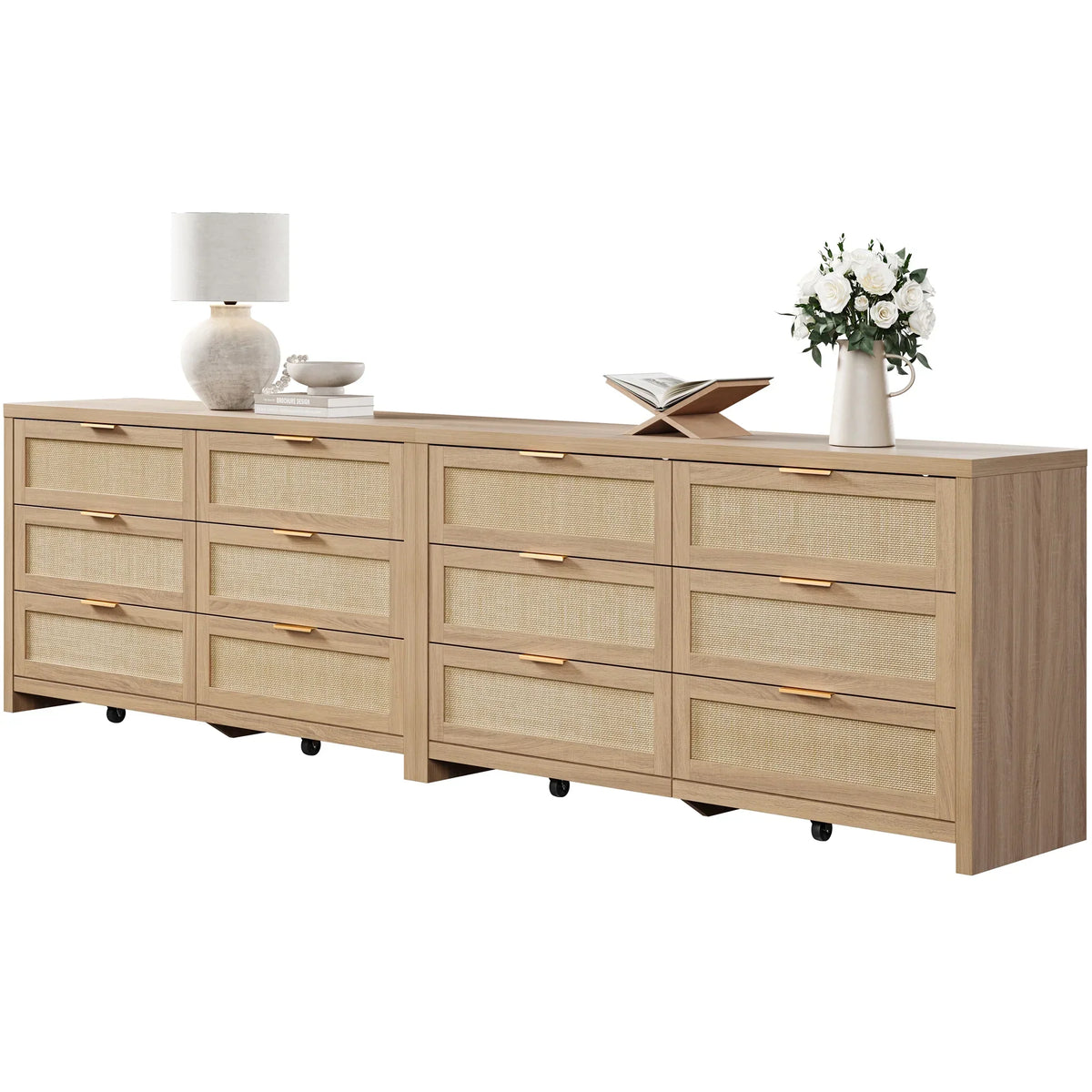 2026 NewSICOTAS 56.85" 6 Drawer Dresser,Rattan Dresser with Storage,Boho Dressers & Chests of Drawers Wooden Tall Dresser for Bedroom