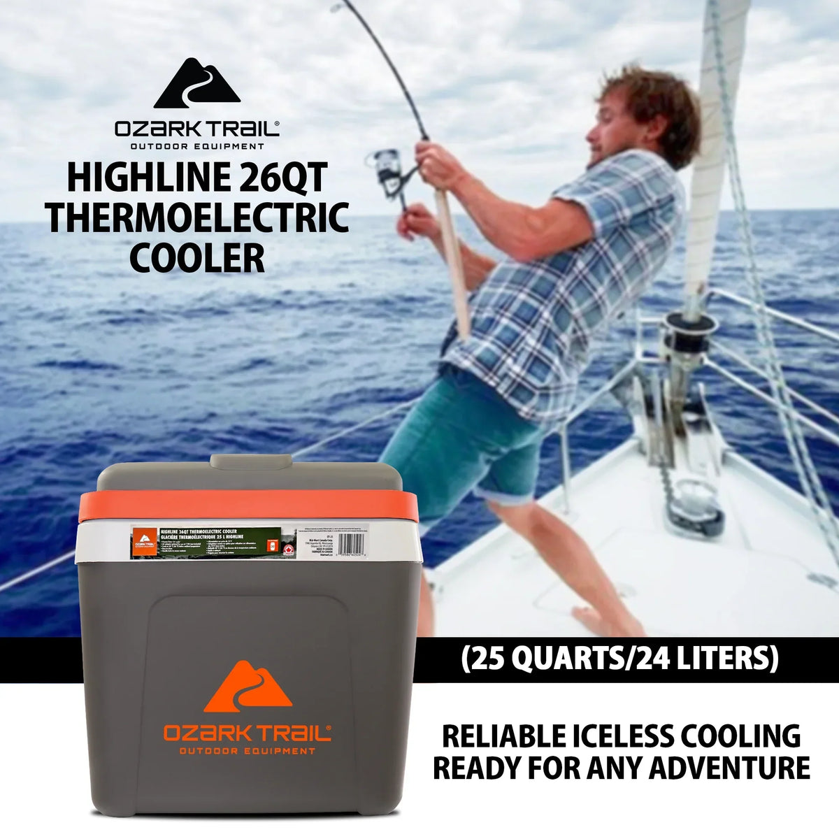 2026 NewOzark Trail 26QT electric Cooler 12V Portable Travel Beach Camping Picnic Insulated Cooler 30 Cans Iceless 24L, Grey