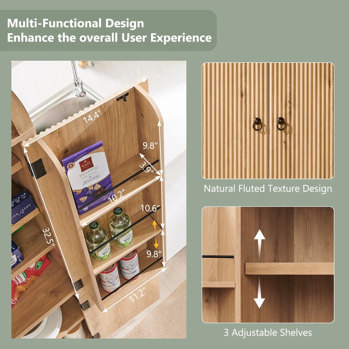 2026 NewIFGET 71" Tall Arched Kitchen Pantry Storage Cabinet, Large Storage Cabinet with Adjustable Shelves, Pantry Cabinet for Kitchen, Dining Room