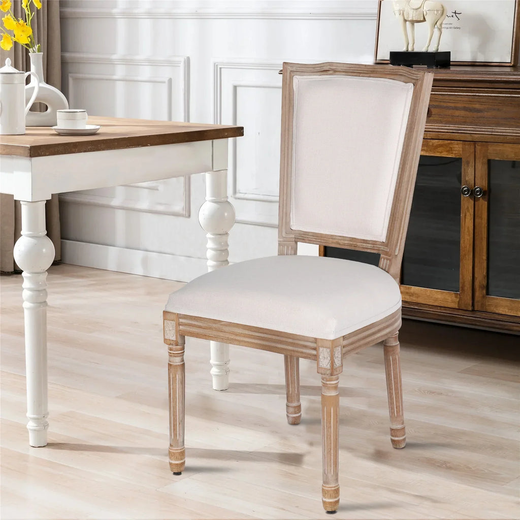 2026 NewFrench Dining Chairs Set of 2 Beige Natural Fabric Round Back with Solid Wood Legs and Frame for Bedroom Dining Room Kitchen