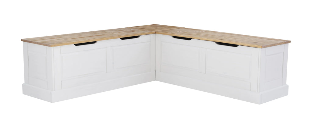 2026 NewLinon Romero Backless Corner Nook with Storage, 5-Piece Cushion Set, Natural/White/Beige