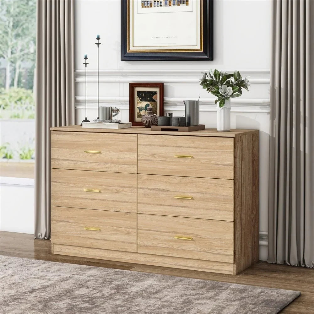 2026 NewKadyn Modern 6 Drawer Dresser Wood Cabinet,Dresser for Bedroom, Kitchen Storage Cabinet with Drawers, Chest of Drawers(Black)