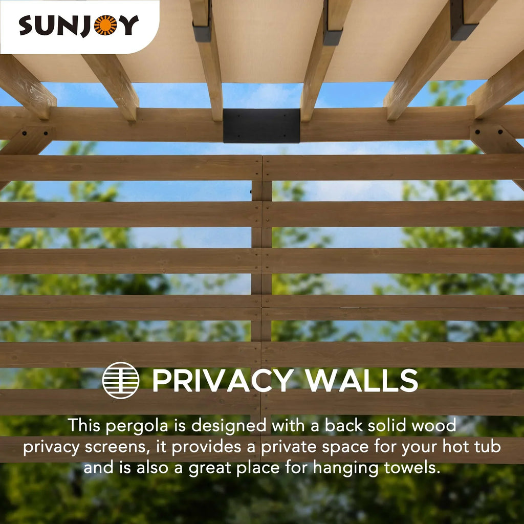 2026 NewSunjoy Cedar Pergola 10 x 11 ft. Wooden Hot Tub Pergola with Adjustable Canopy and Privacy Screen