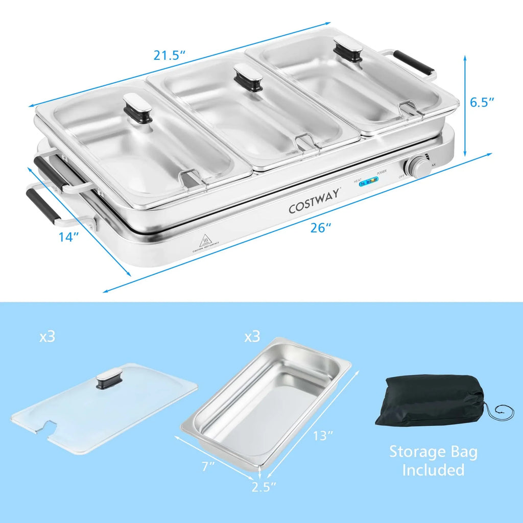 2026 NewCostway Food Warmer Buffet Server 450W Stainless Steel Electric Warming Tray for Parties
