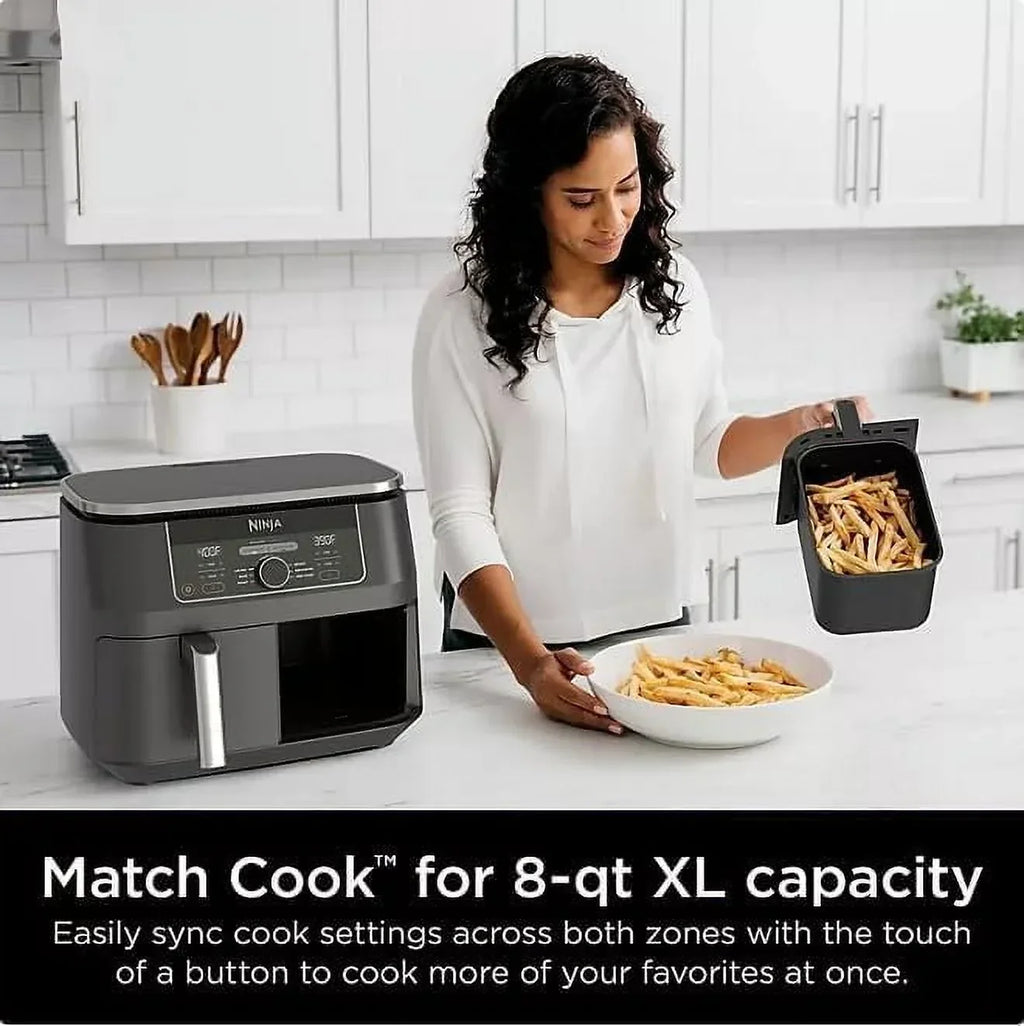 2026 NewNinja Foodi 8 qt 2-Basket Air Fryer, Black - DualZone Technology, Smart Finish