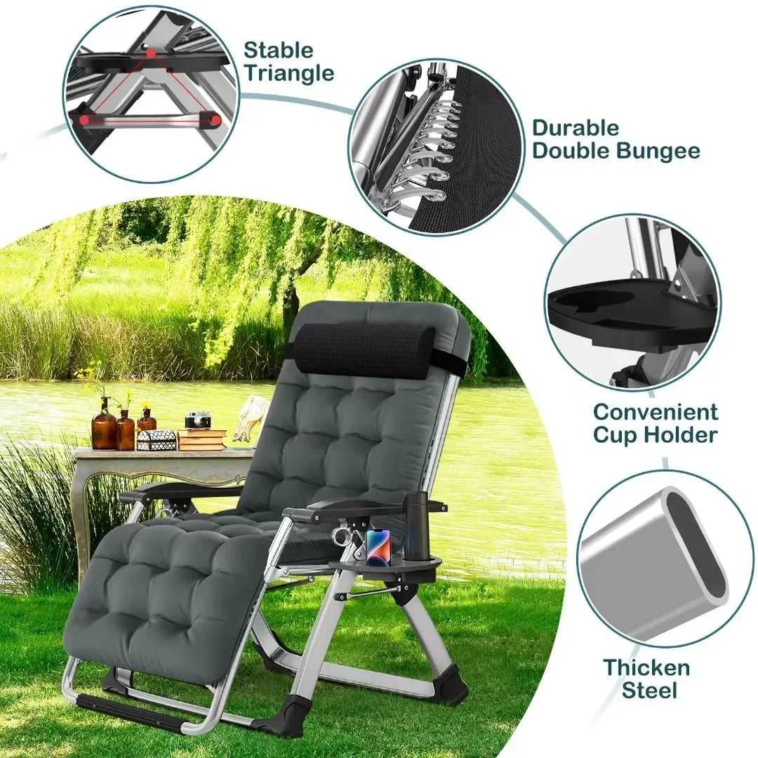2026 NewNAIZEA 2 Pack Zero Gravity Chair, Foldable Portable Lawn Recliner with Cushion, Headrest, Cup Holder, Black