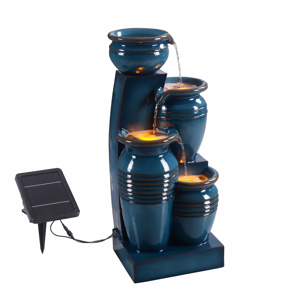 2026 NewTeamson Home 28.74" Solar Water Fountain with LED Lights, Navy