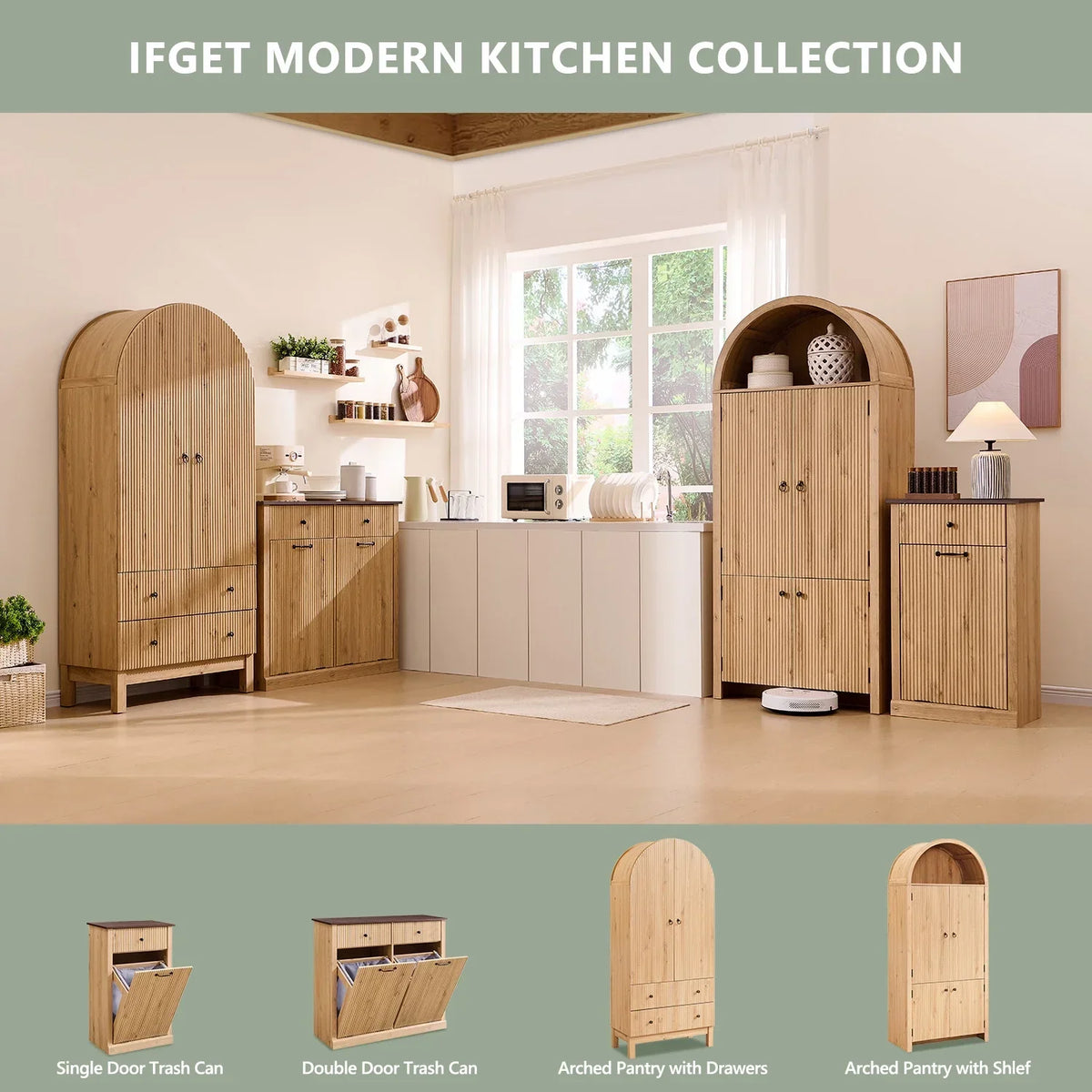2026 NewIFGET 71" Tall Arched Kitchen Pantry Storage Cabinet, Large Storage Cabinet with Adjustable Shelves, Pantry Cabinet for Kitchen, Dining Room