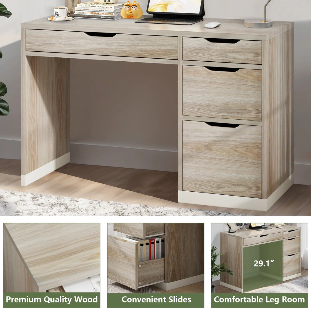 2026 NewDreamCurship White Desk with Drawers, Modern Computer Desk with File Drawers, Home Office Study Writing Desk with Storage, White