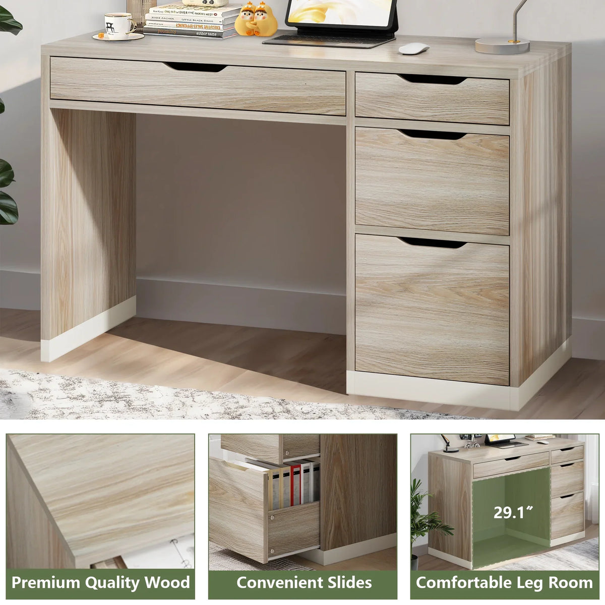 2026 NewDreamCurship White Desk with Drawers, Modern Computer Desk with File Drawers, Home Office Study Writing Desk with Storage, White