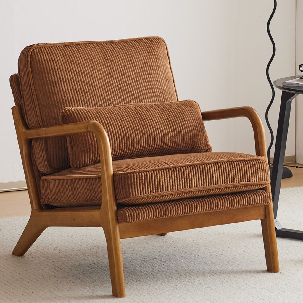 2026 NewKtaxon Accent Chair Corduroy Upholstered Armchair, Reading Club Chair with Pillow and Solid Wood Frame for Living Room Bedroom Furniture Off White