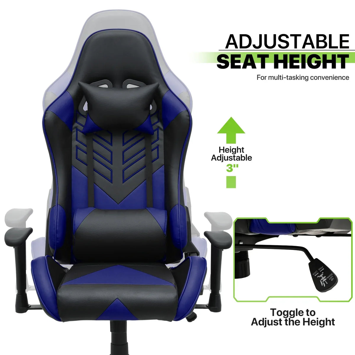 2026 NewMagshion Ergonomic Gaming Chair, Comfortable Gaming Chair, Computer Chair Leather Desk Chair Adjustable Swivel Gaming Office Chair, Blue