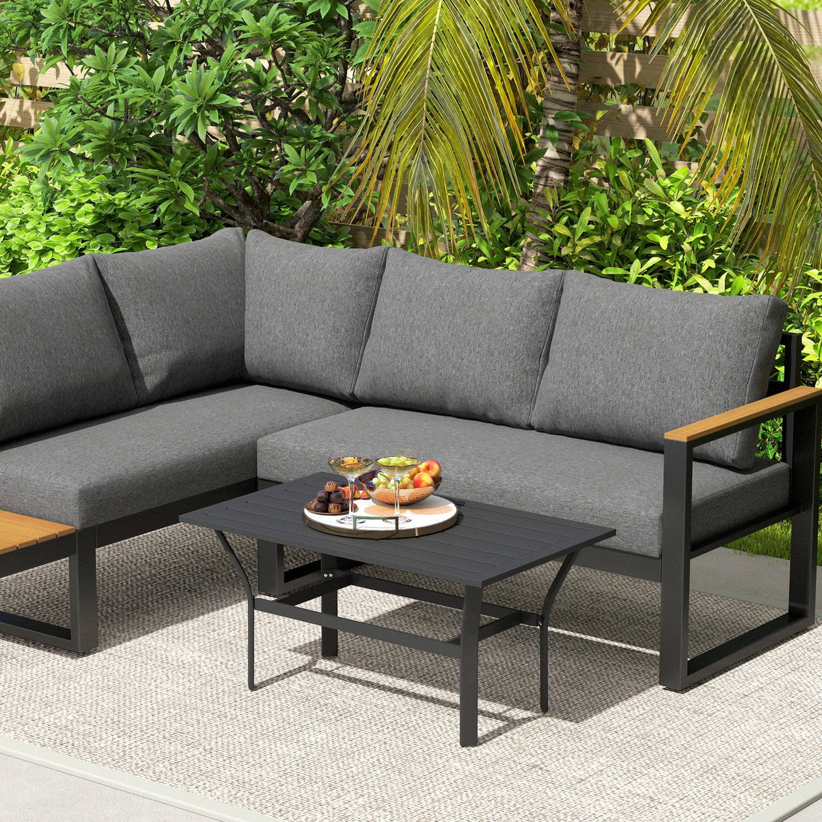2026 NewOutsunny Outdoor Coffee Table, All-Weather Rectangle Patio Coffee Table with Slatted Tabletop for Outside, Patio, Brown