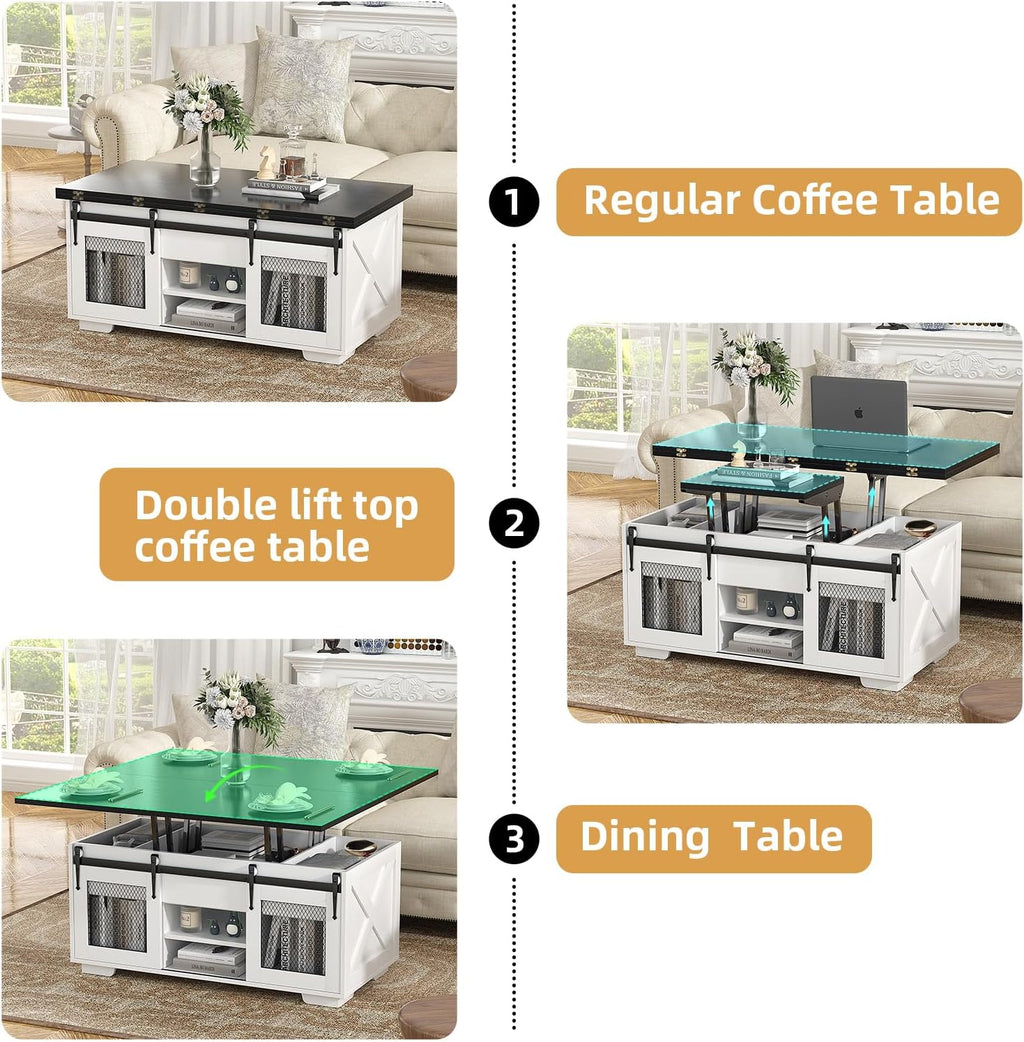 2026 VOWNER Mesa de Centro Elevable, Mesa Extensible, Multifuncional 3 en 1 con Almacenamiento Oculto - Comedor, Convertible, Estilo Granja, Nogal