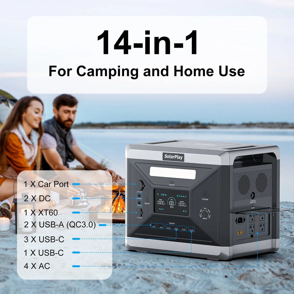 2026 NewSolarplay 2400W(4800W Peak) Solar Generator, with 400W Solar Panel,2160Wh Portable LiFePO4 Battery Power Station for Camping Home Backup RV