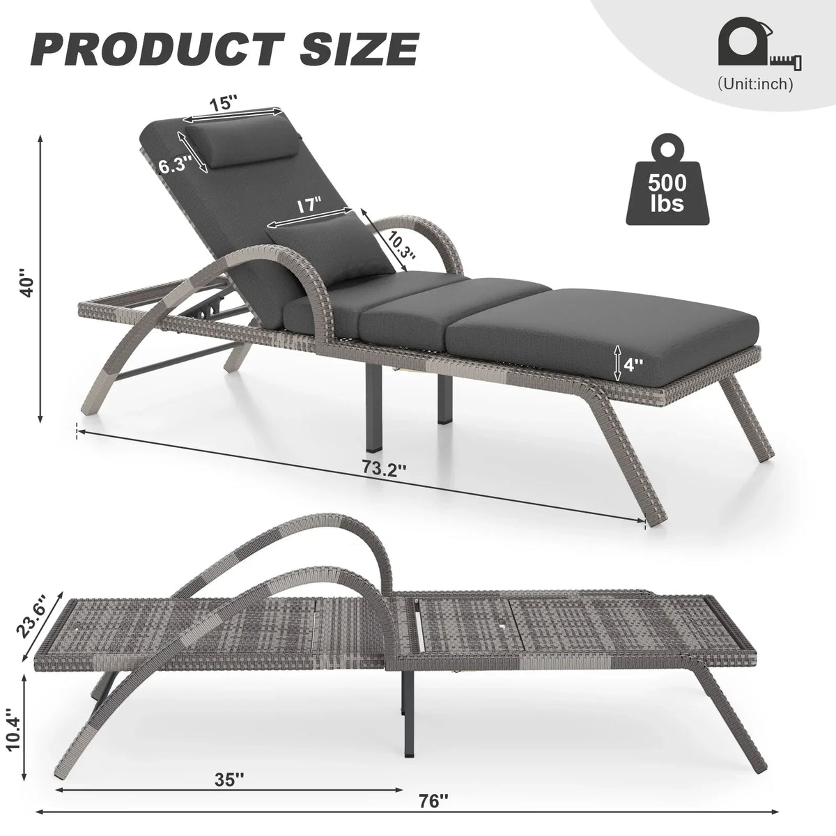 2026 NewMEISSALIVVE 4-Piece Outdoor Lounge Chairs, Pool Chairs with Adjustable 5 Position Backrest, PE Rattan Chaise for Backyard Porch Deck (Gray)