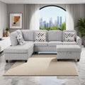 2026 NewAENKYO 95" L-Shaped Corduroy Modular Sectional Sofa with Ottoman & Cup Holders �C Living Room Couch for Apartments"Light Gray