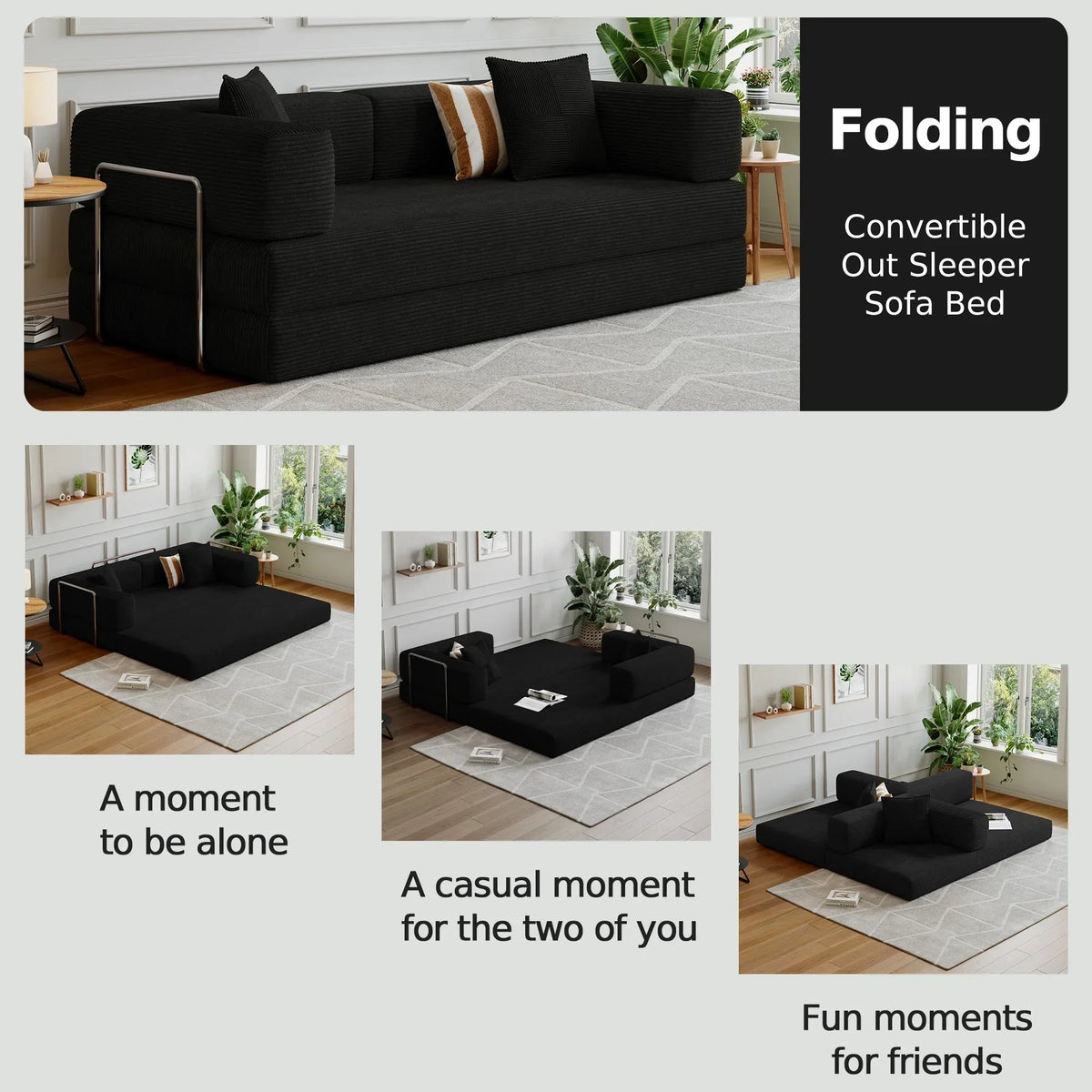 2026 NewConvertible Sleeper Sofa Bed,Compressed Floor Boneless Couch,Modular Modern Corduroy Sofa for Living Room Bedroom -with Fixed-Shape Frame and Support Armrest,Easy Assembly(Green)