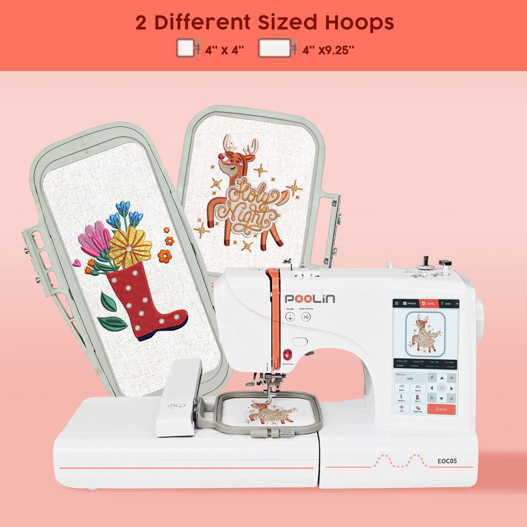 2026 NewPoolin EOC05 Embroidery Machine 4x9.25" Area, 7" Touch Screen with kit