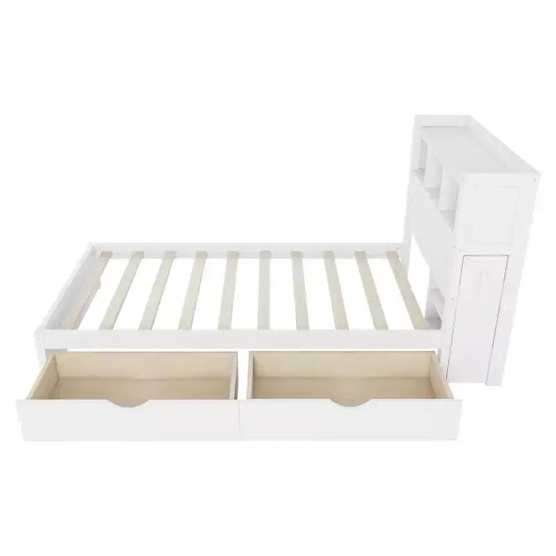2026 Cama plataforma moderna de madera con cajones de almacenamiento y cabecero LED, natural/blanco, Twin/Full