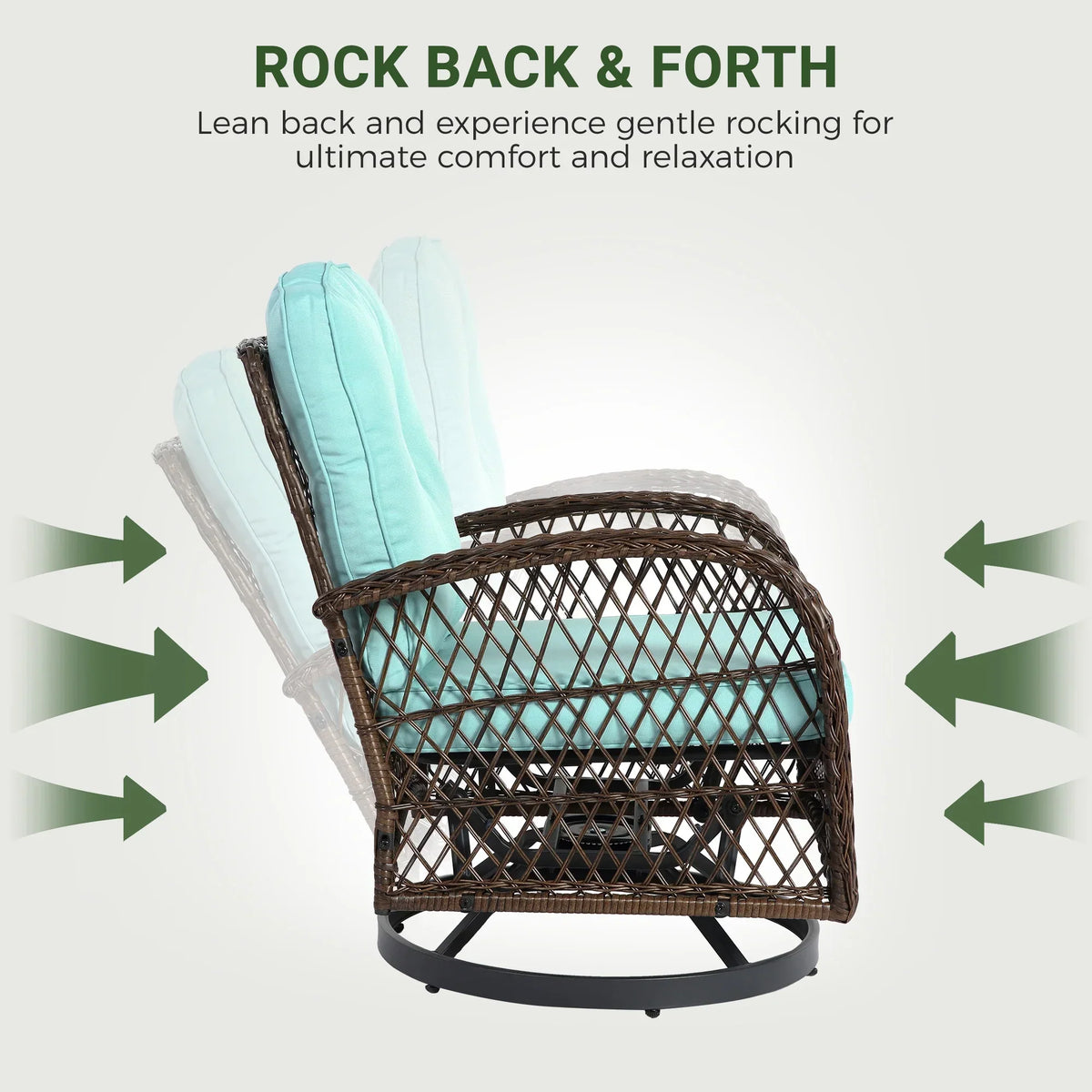 2026 New3 Piece Patio Swivel Rocker Chairs Set, 2 360-Degree Swivel Rocking Chairs with 1 Glass Top Table, PE Rattan Outdoor Bistro Set with Cushions for Balcony Deck Poolside Backyard Porch