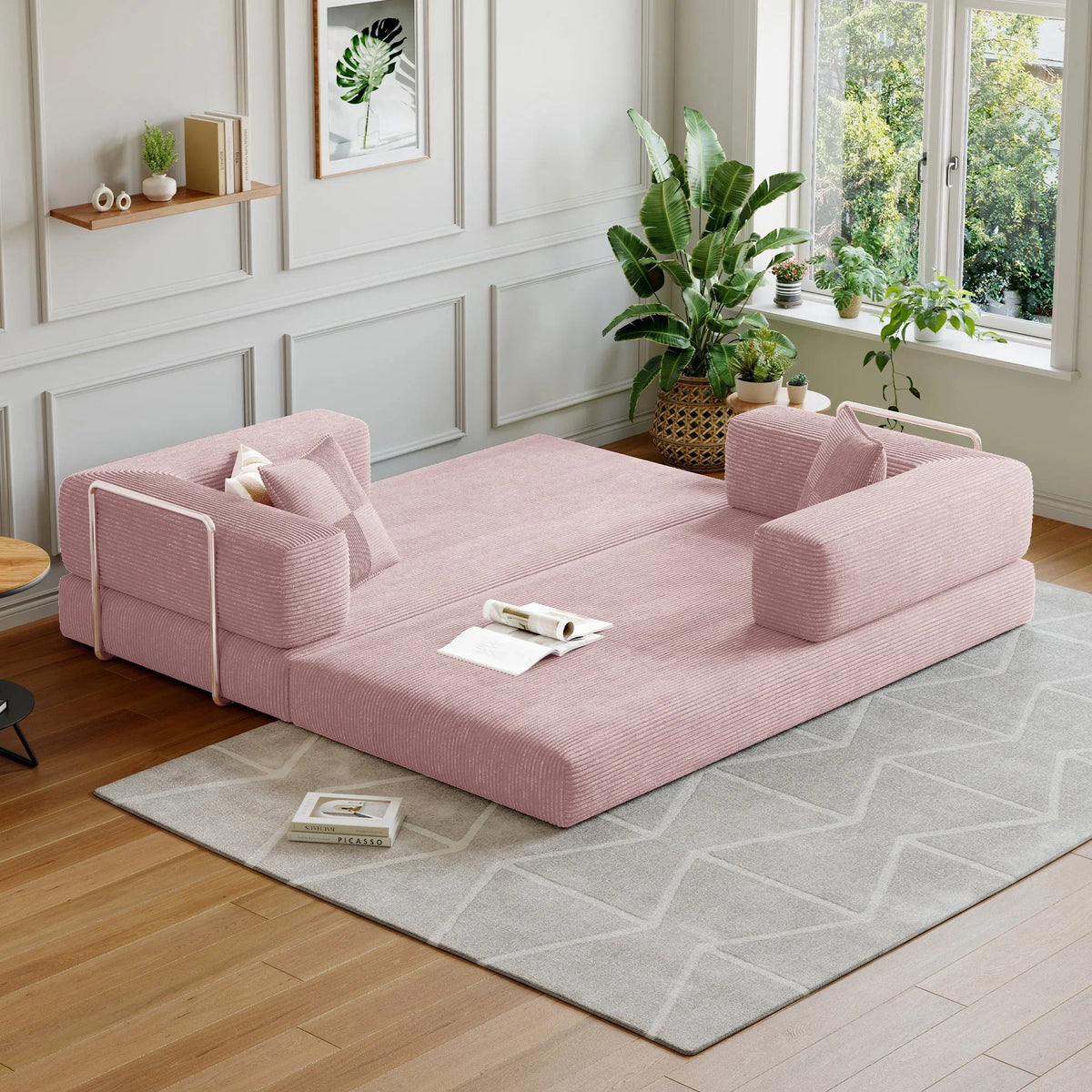 2026 NewConvertible Sleeper Sofa Bed,Compressed Floor Boneless Couch,Modular Modern Corduroy Sofa for Living Room Bedroom -with Fixed-Shape Frame and Support Armrest,Easy Assembly(Green)