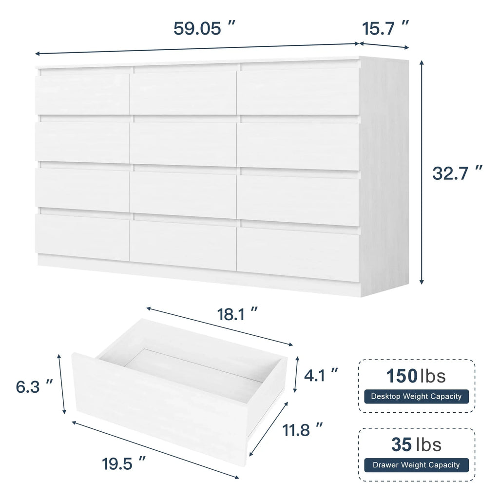 2026 NewResenkos Modern Mid Century 6 Drawer Wide Dressers Chests for Bedroom, Chest of Drawer Organizer Grey