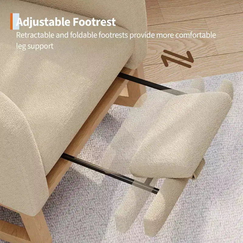 2026 Sillón mecedora deslizante tapizado con bolsillo lateral, estructura de madera, 1 plaza