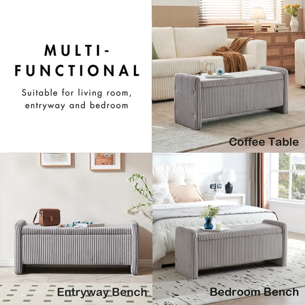 2026 NewPinmoco 44" Storage Ottoman Bench, Upholstered Entryway Bench with Storage End of Bed Bench for Bedroom& Living Room, Corduroy Gray