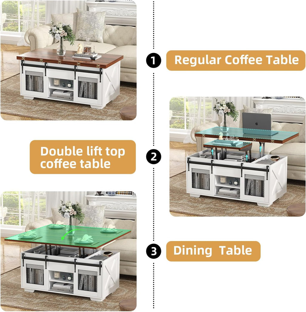 2026 VOWNER Mesa de Centro Elevable, Mesa Extensible, Multifuncional 3 en 1 con Almacenamiento Oculto - Comedor, Convertible, Estilo Granja, Nogal