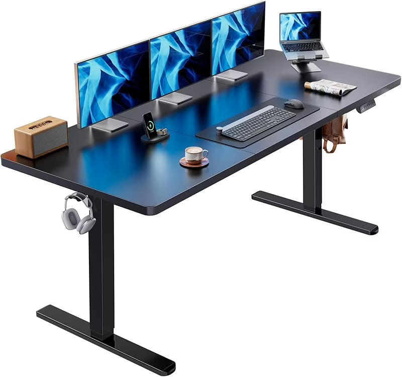 2026 NewUANUO 48 x 24 inch Electric Standing Desk, Height Adjustable Table with Headphone Hooks & Cable Manager, Sit to Stand up Desk for Home Office, Vintage Brown