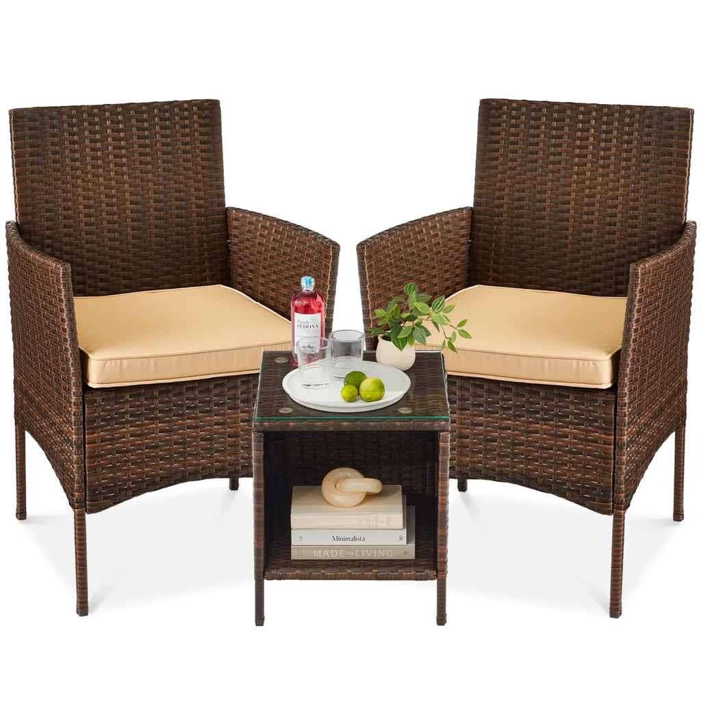 2026 NewBest Choice Products 3-Piece Outdoor Wicker Conversation Patio Bistro Set, w/ 2 Chairs, Table - Gray/Navy